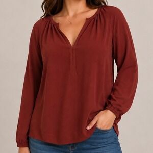 J.Crew Point Sur Rust Red Viscose Peasant Blouse XS Boho Tie Sleeve Top